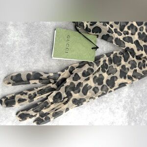 NEW Gucci Black tan Leopard Mesh opera long gloves Marmont GG WITH TAGS!